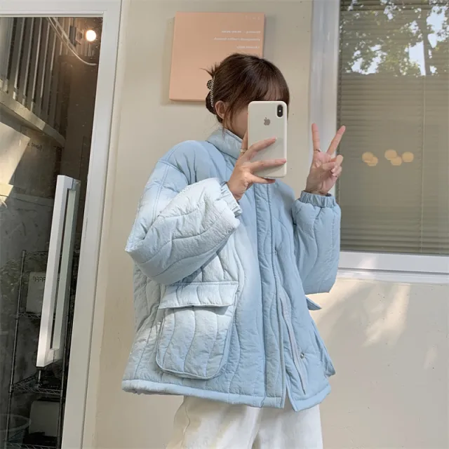 Women's Simple Stand Collar Wavy Cotton padded Jacket Tan - Shop at LoveMi