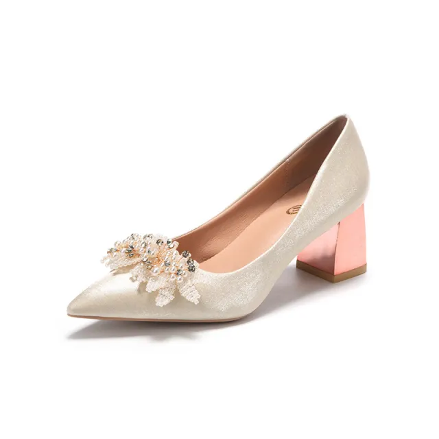 Niche French Style Women's Bridal High Heels Chunky Heel 6Cm 34 - Shop at LoveMi