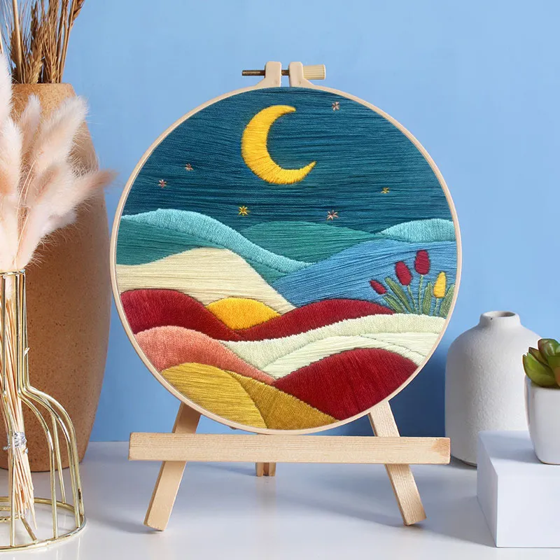 Mountain, Sun And Moon Landscape Embroidery Material Package