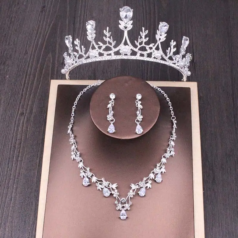 Bridal Rhinestone Crown Necklace Set Wedding