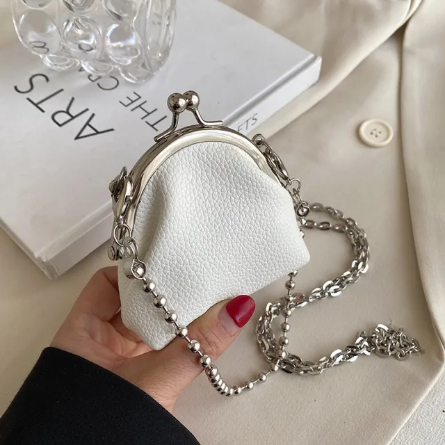 Fashion Mini Clip Mouth Metal Chain Women's Bag White - Shop at LoveMi