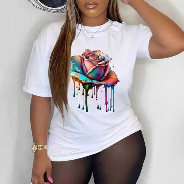 Casual Floral pattern T shirt Simple Versatile And Relaxed fit White - Shop at LoveMi