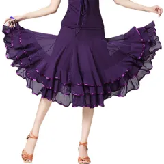 New Mesh Large Swing Latin Dance Half-length Dance Skirt - Purple - View 1