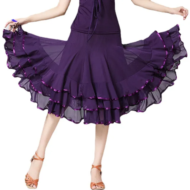 New Mesh Large Swing Latin Dance Half length Dance Skirt Purple - Shop at LoveMi