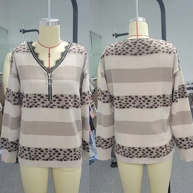 Autumn And Winter Stitching Striped Sweater Top Khaki - Shop at LoveMi