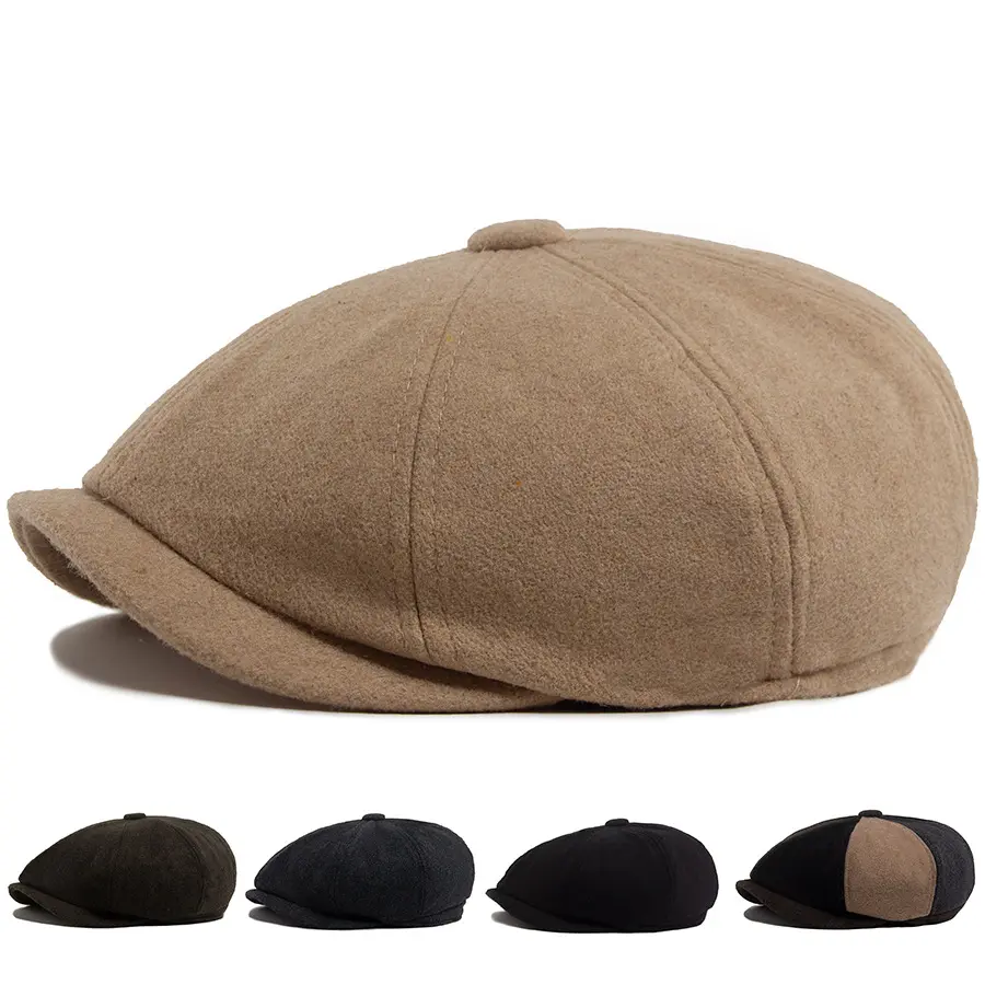 Solid-color Wool Octagonal Cap Mens British Beret