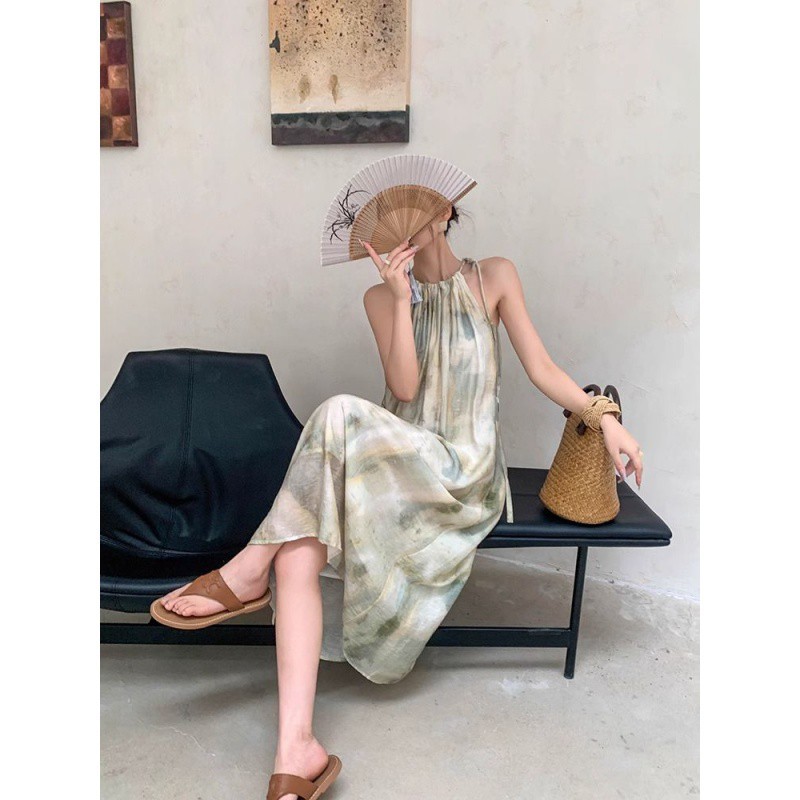 New Chinese Style Long Dress Classic Style French Strap Chiffon Dress Women