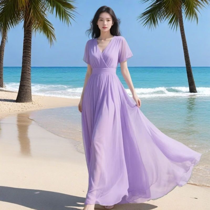 Womens Solid-Color Chiffon Maxi Dress - Image 2