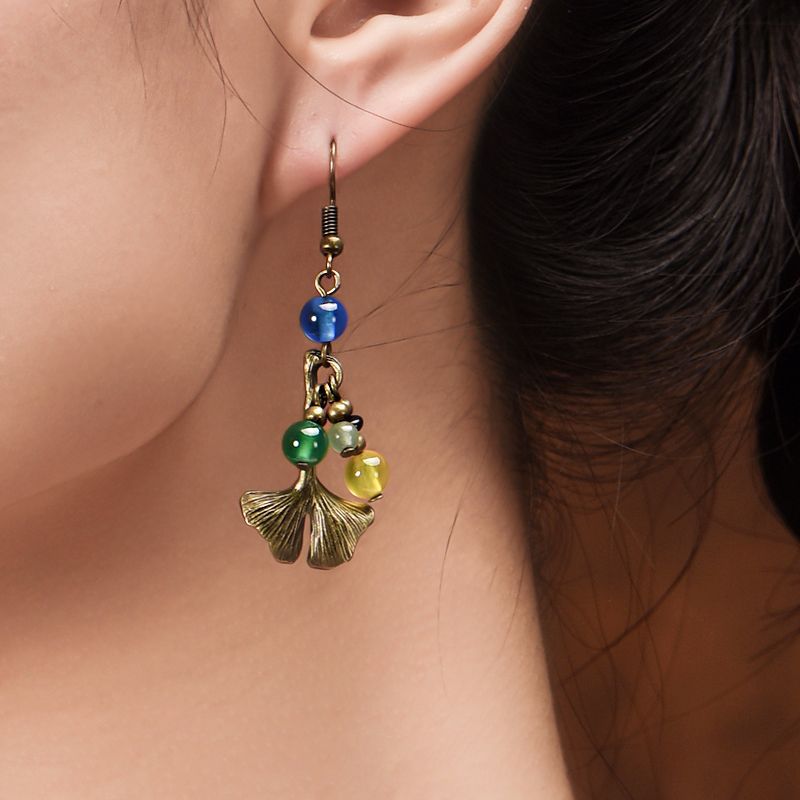 Handmade Earrings Ginkgo Leaf Eardrops Ethnic