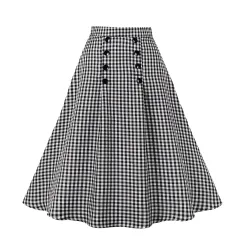 Women's High Waist Plaid A- Line Skirt - Black And White Plaid - View 1