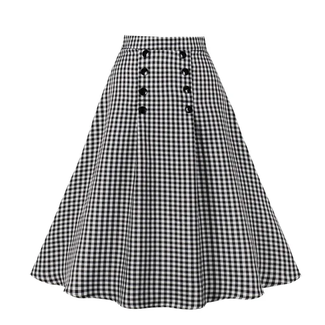 Women's High Waist Plaid A Line Skirt Black - Shop at LoveMi