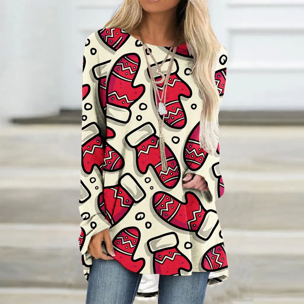 Women's Fashion Casual 3d Printing Round Neck Long Sleeve Top - Rq238111-2Xl