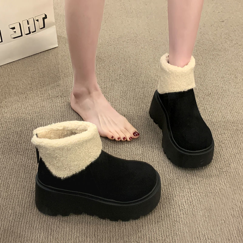 Womens Fleece-Lined Cotton Shoes Vintage Snow Boots