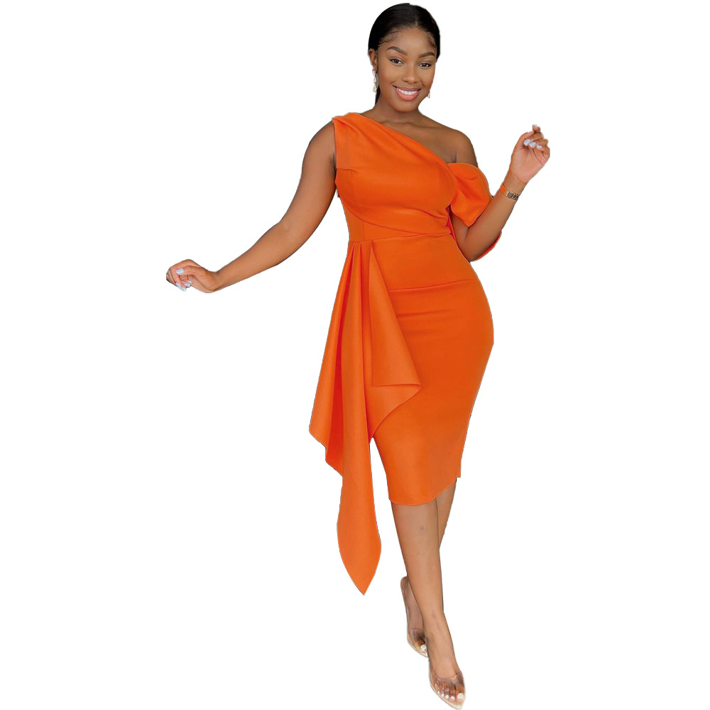 Elegant One-shoulder Slim-fit Socialite Style Evening Party Dress
