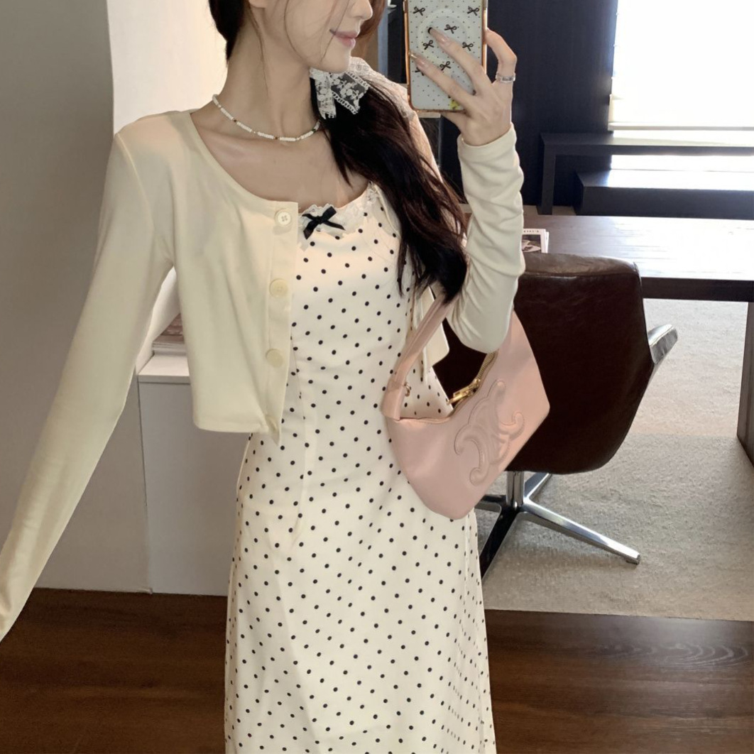 Korean-style Polka-Dot Slip Dress With Bow Detail - Image 2