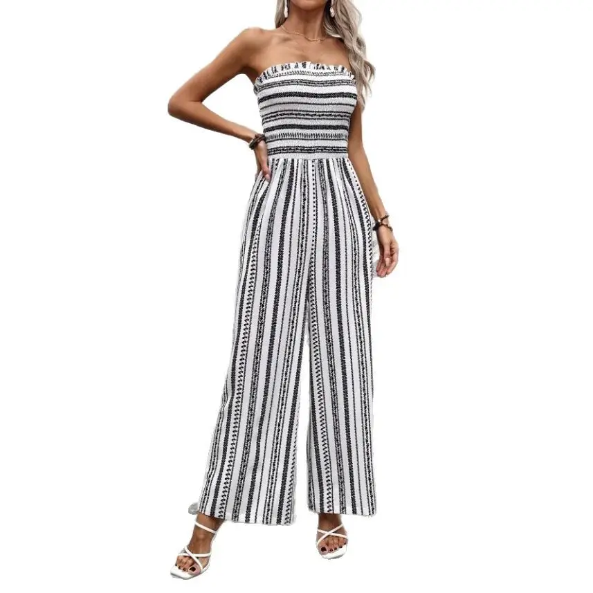 Spring And Summer Striped Tube Top Jumpsuit
