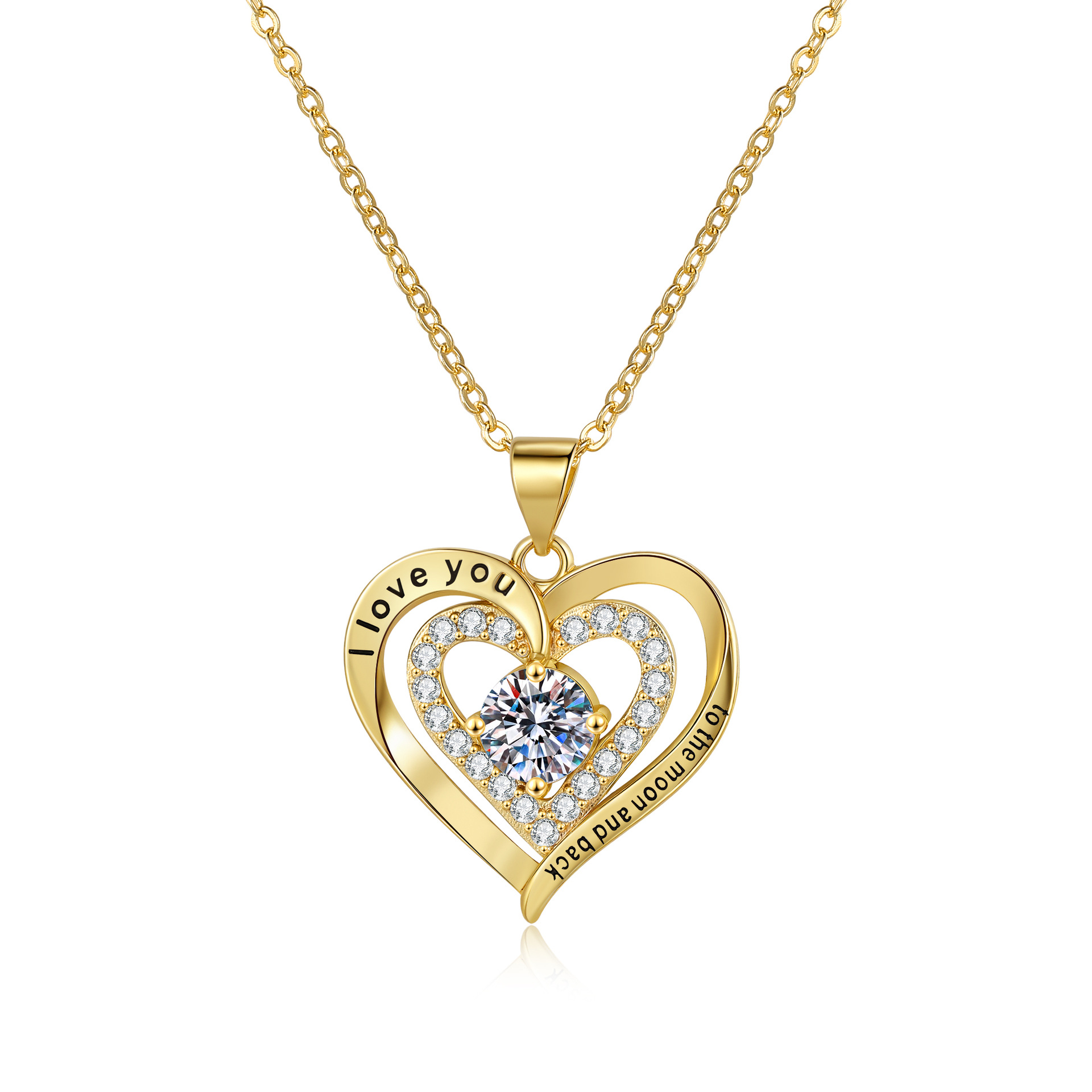 Birthstones Necklace Women's Double Weight Heart Shape With Diamond