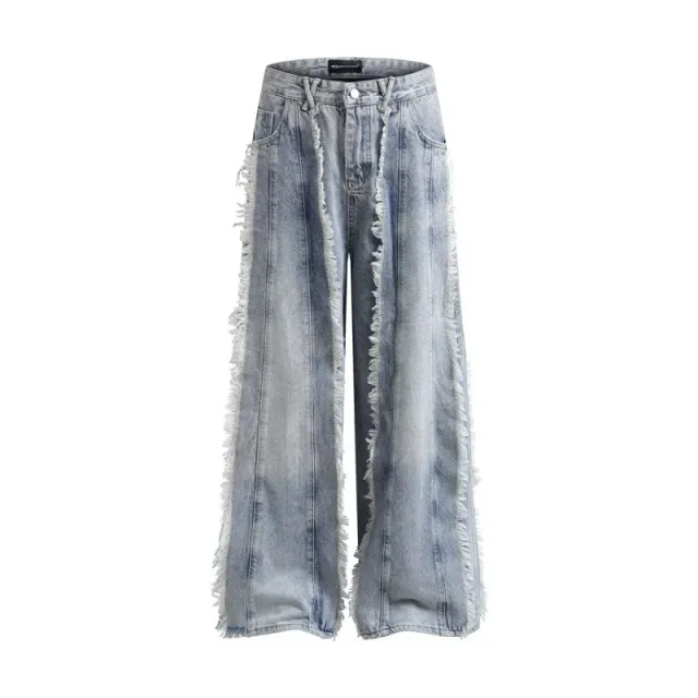 Jeans Destroyed Loose Burrs Wide Leg Bootcut Pants Blue - Shop at LoveMi