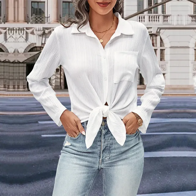Women's Long sleeved Polyester Shirt White - Shop at LoveMi