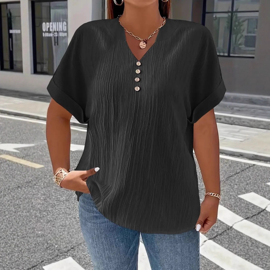 Summer Casual Women's Clothing Small V-neck Short-sleeve Top - Image 3