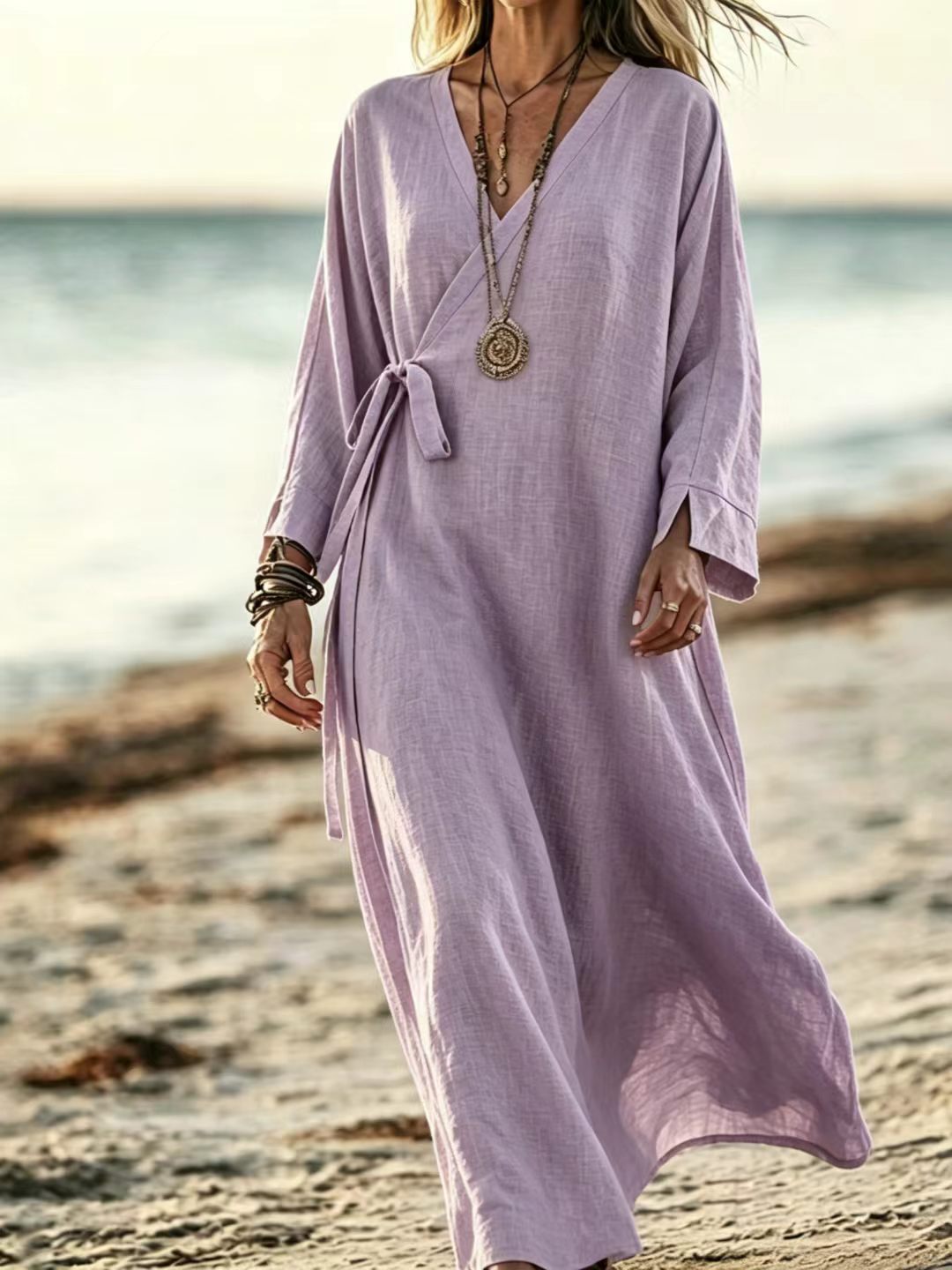 V-neck Crossover Strap Long-sleeve Resort Dress Ed5cde25 6772 49dc 9603 30cc2271c411