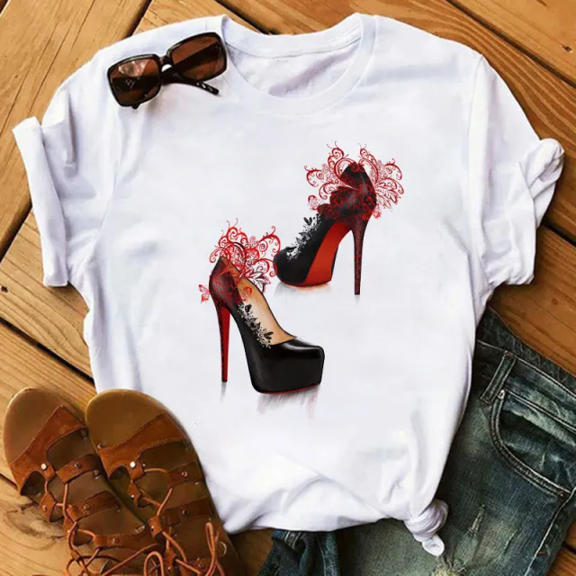 Women's High Heels Pattern Cute Loose Top T shirt 5327 - Shop at LoveMi