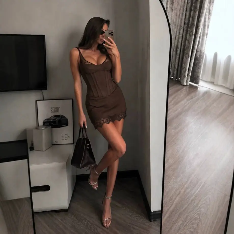 Black Lace-trimmed Strap Dress