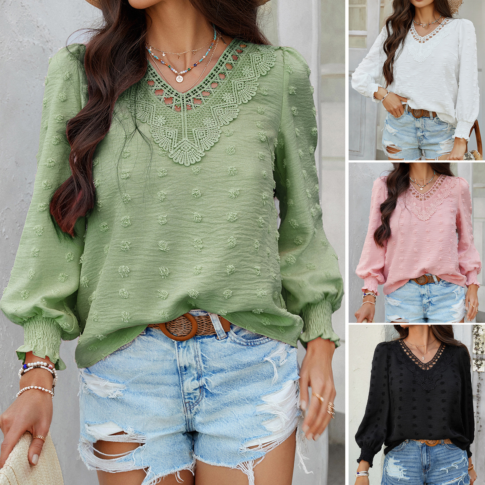 Casual Resort-Style Solid-Color Jacquard Embroidered Long-Sleeve Shirt