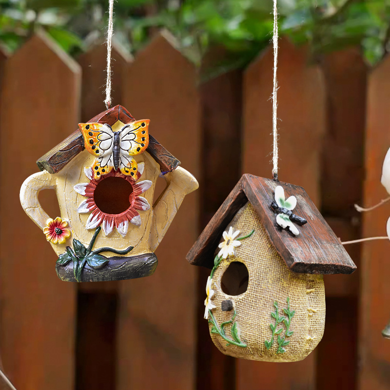 Rustic Birdhouse Outdoor Garden Decoration Bird Nest Sculpture Courtyard Ornament