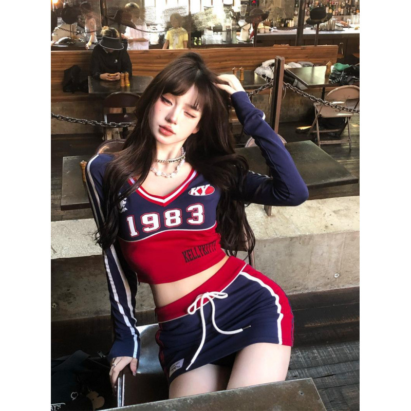 Long Sleeve Printed Sports Casual Top Sheath Skirt Outfit