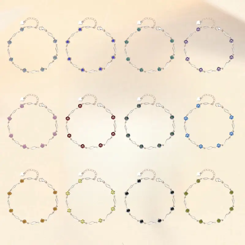 S925 Fashion Colorful Moissanite Sterling Silver Bracelet
