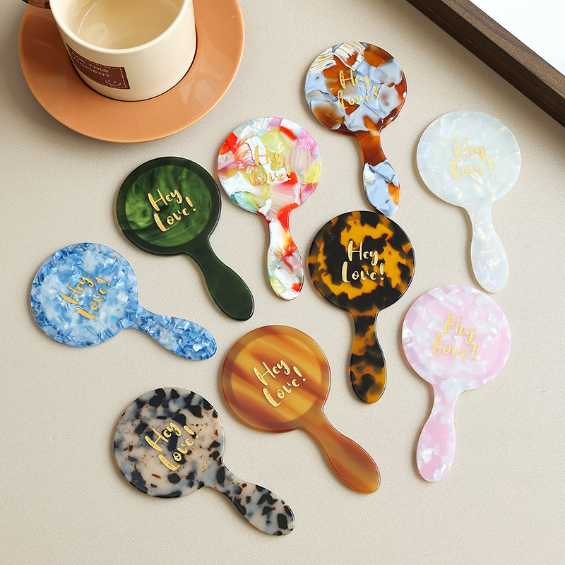 Handheld Makeup-repair Single-sided Medium-sized Acetate-handle Compact Mirror