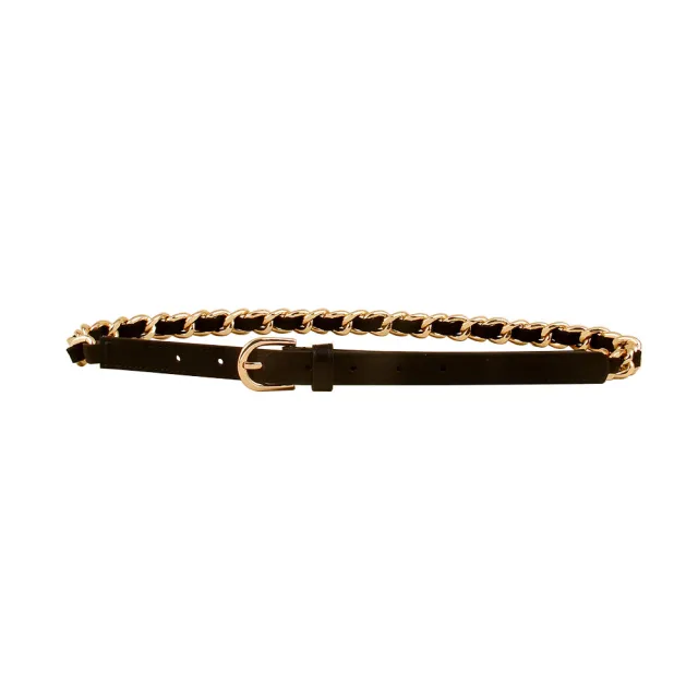 European And American Simple Women's Metal Chain Woven PU Stitching Belt Punk Versatile Simple Waist Chain Black Large Size - Shop at LoveMi
