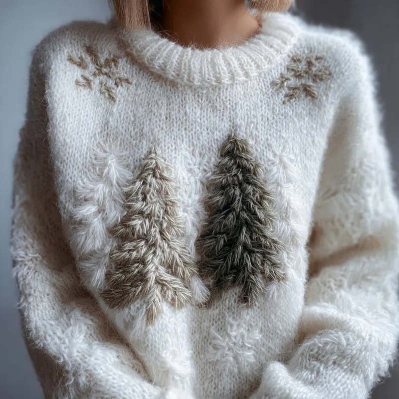 Womens Christmas Top Crew-neck Sweater In Faux Wool - Style 39-5Xl