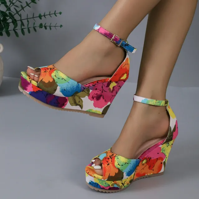 Women's Wedge Platform Peep toe Waterproof Platform Casual All match Multicolor Sandals Multicolor - Shop at LoveMi
