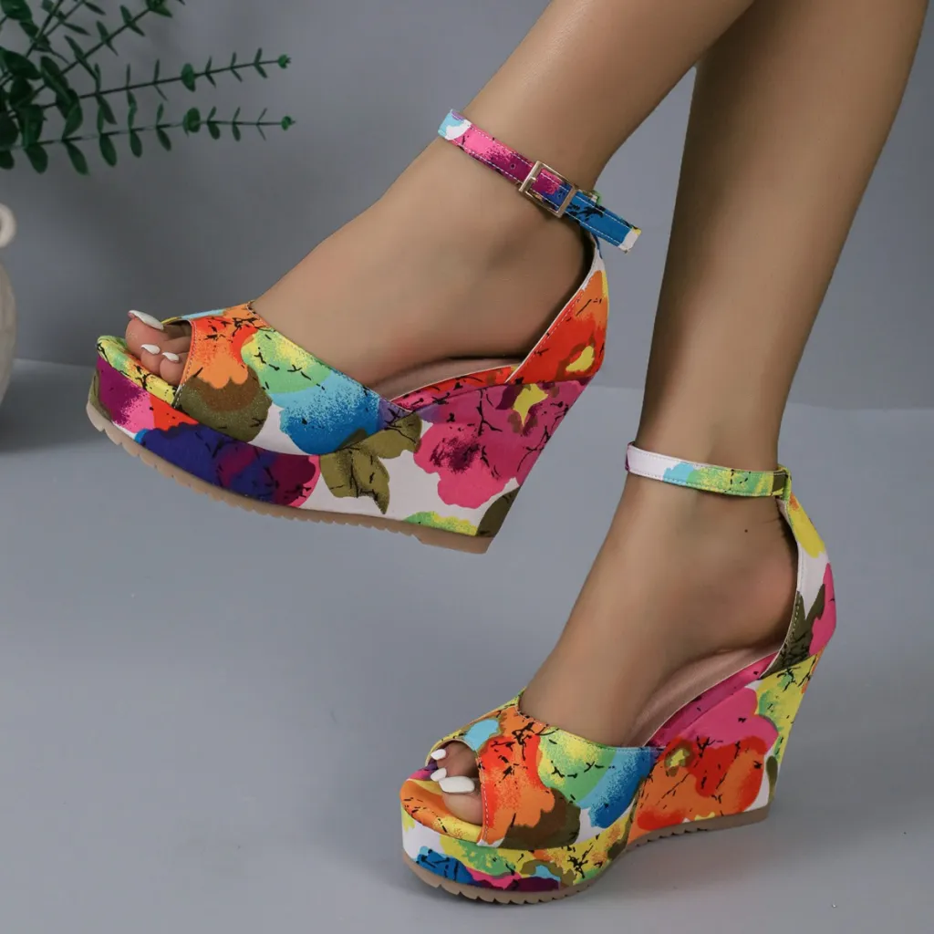 Women's Wedge Platform Peep-toe Waterproof Platform Casual All-match Multicolor Sandals - Multicolor