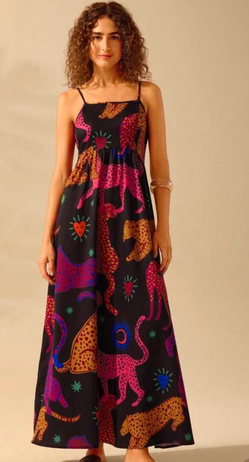 Printing Slip Dress Vacation Style Women's Clothing Black - Shop at LoveMi