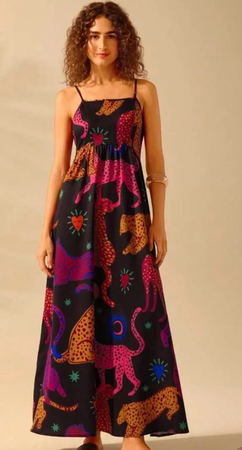 Printing Slip Dress Vacation Style Women's Clothing - Black