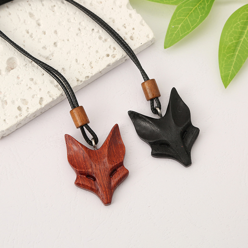 Wooden Fox Pendant Vintage Creative Necklace