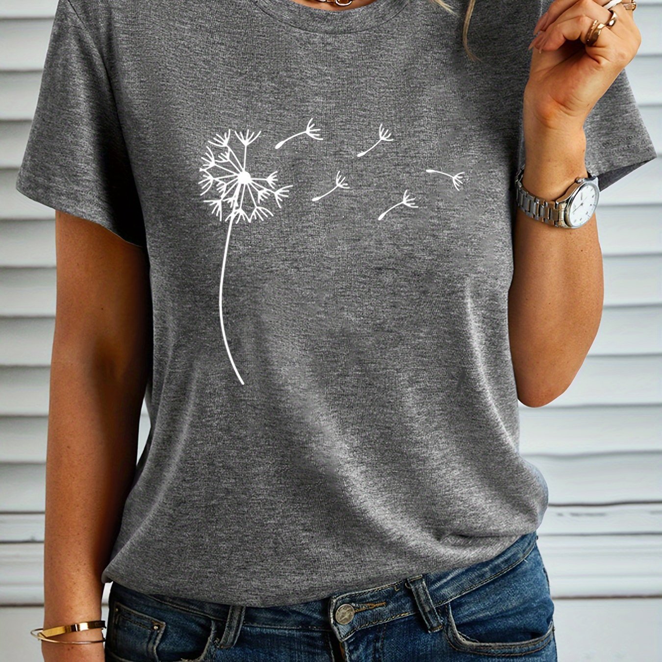 Women's Dandelion And Butterfly Printed T-shirt