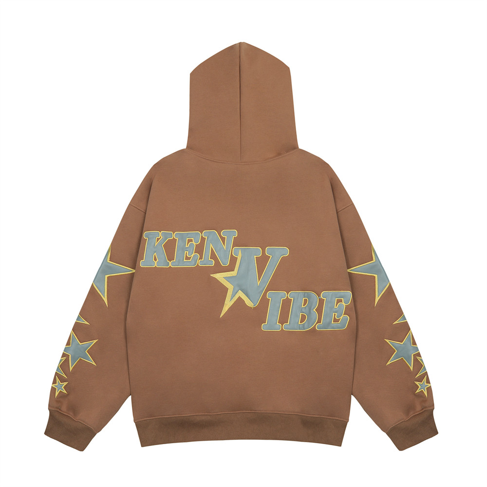 Men's Autumn And Winter High Street Fashion Design Five-pointed Star Fleece-lined Pullover