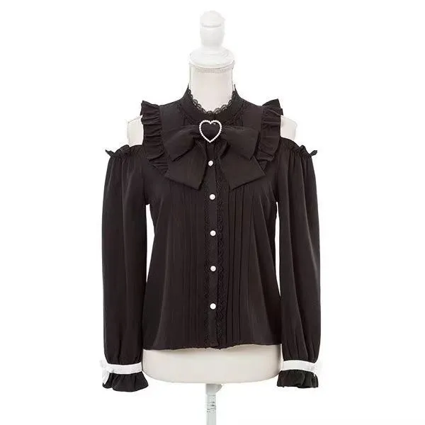 Women's Fat Niche Design Autumn Sweet And Spicy Style Off shoulder Top Japanese style Retro Shirt Black - Shop at LoveMi