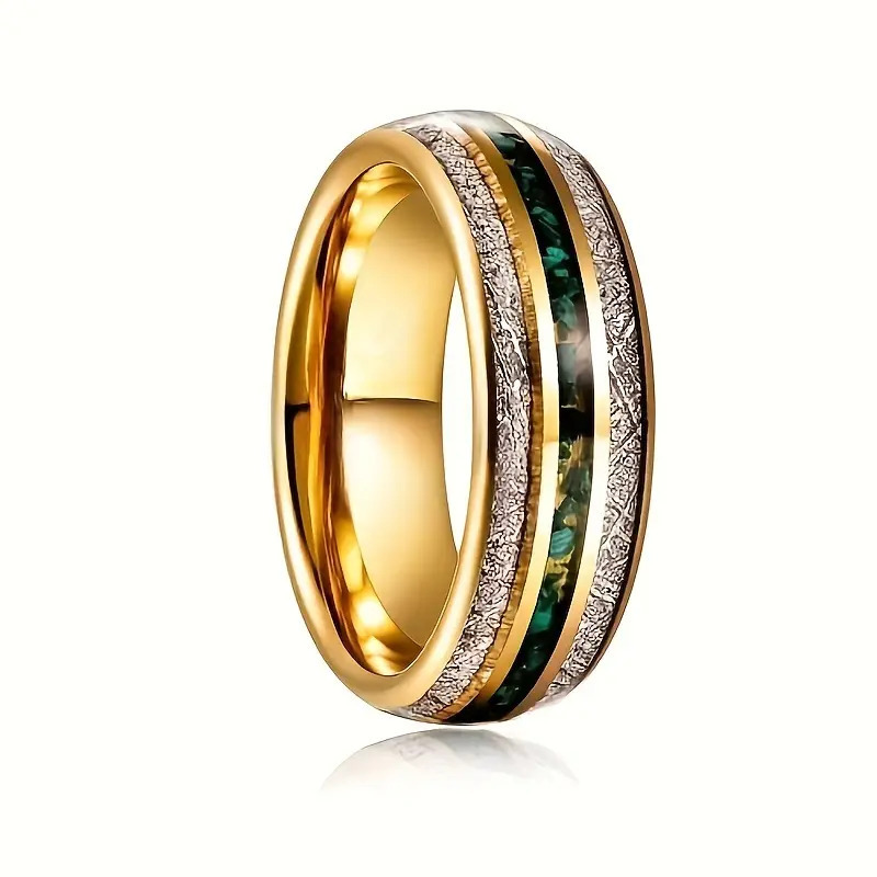 خاتم من الفولاذ المقاوم للصدأ 8 مم بتصميم ثلاث خطوط ذهبية