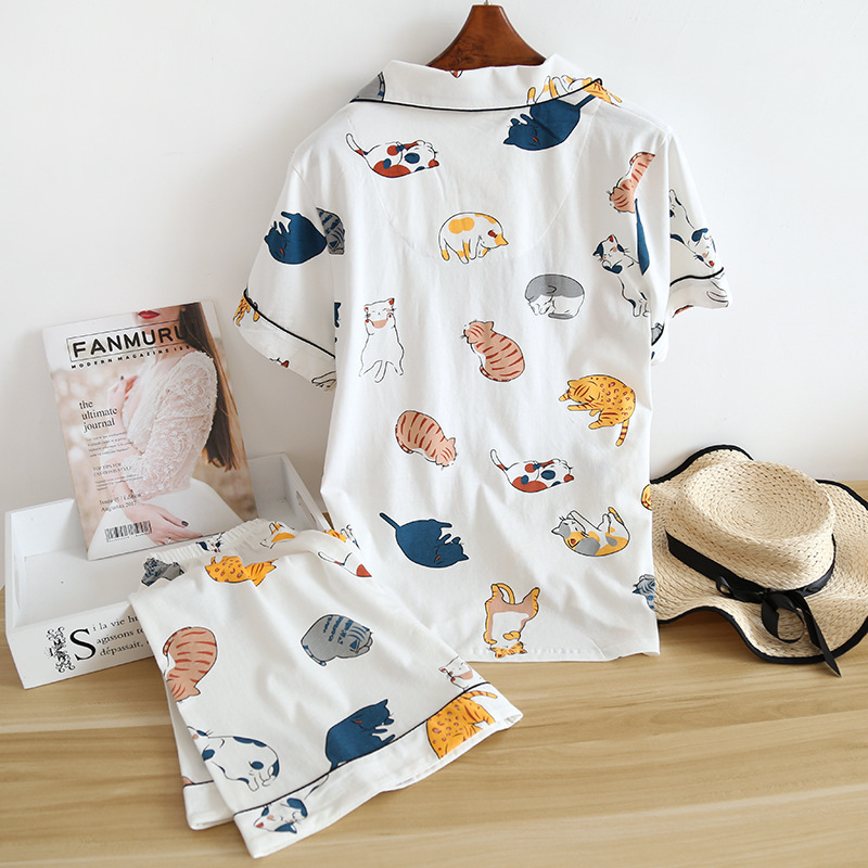 Cartoon Print Pure Cotton Short Sleeve Short Pants Suit