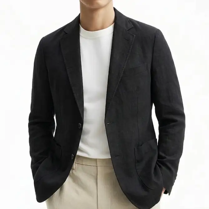 Plus-Size Solid-Colored Cotton-Linen Single-Breasted Blazer For Mens Business Commute