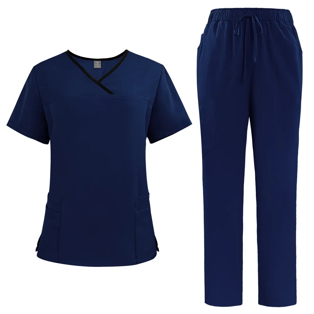 Export Hand Washing Suit Split Suit Short Sleeve Uniform - Dark Blue