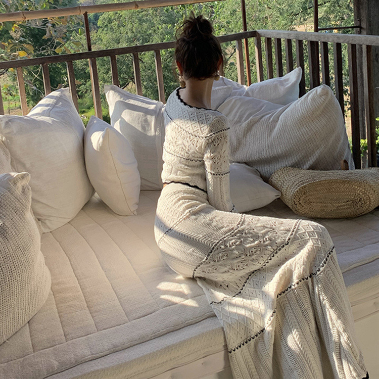 Openwork Knitted Top Skirt Two-piece Set