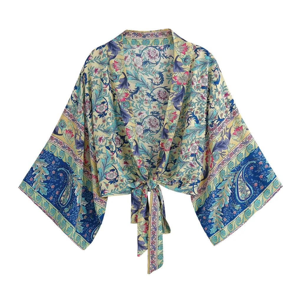 Printed V-neck Batwing Sleeve Blouse - 136Color