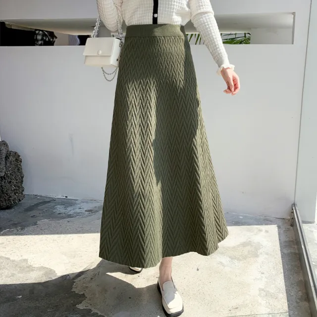 French Style Retro Elegant Knitted Skirt Dark Green - Shop at LoveMi