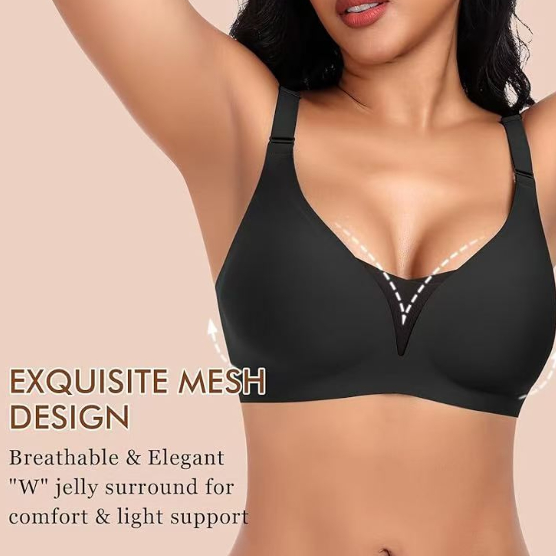 Plus Size Deep V Shiny Seamless Underwear Wireless Bra